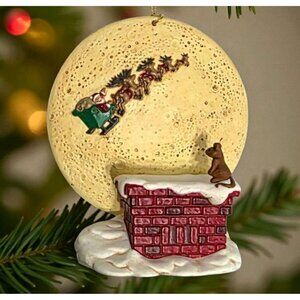 1997 Hallmark Christmas Ornament Moon Santa Sleigh Reindeer Mouse Light Clip
